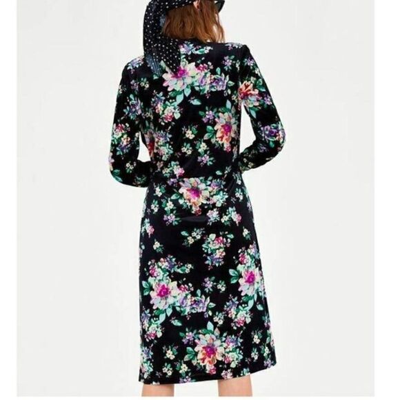 New ZARA Floral-Print Velvet Wrap Midi Dress Small - Picture 6 of 15